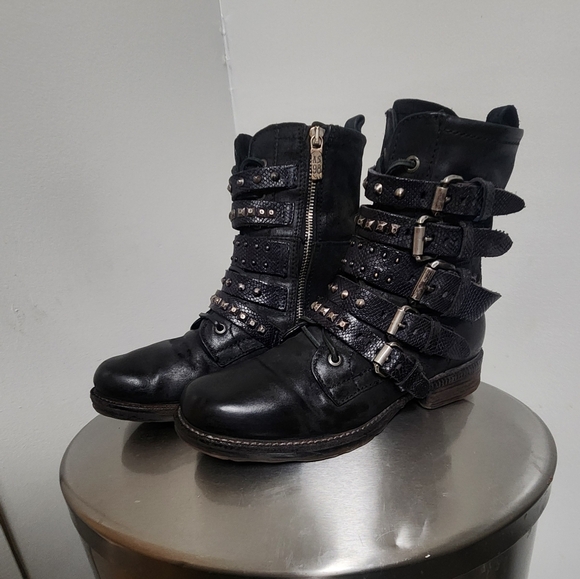 Rare Discontinued AS98 Black Studded Buckle Boots Size 38 EUC - Picture 4 of 11